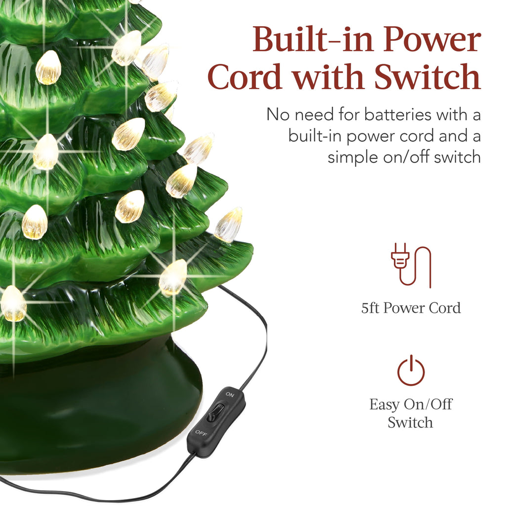 Best Choice Products Ceramic Christmas Tree, Pre-lit Hand-Painted Tabletop Holiday Tree - Green w/ Multicolored Lights