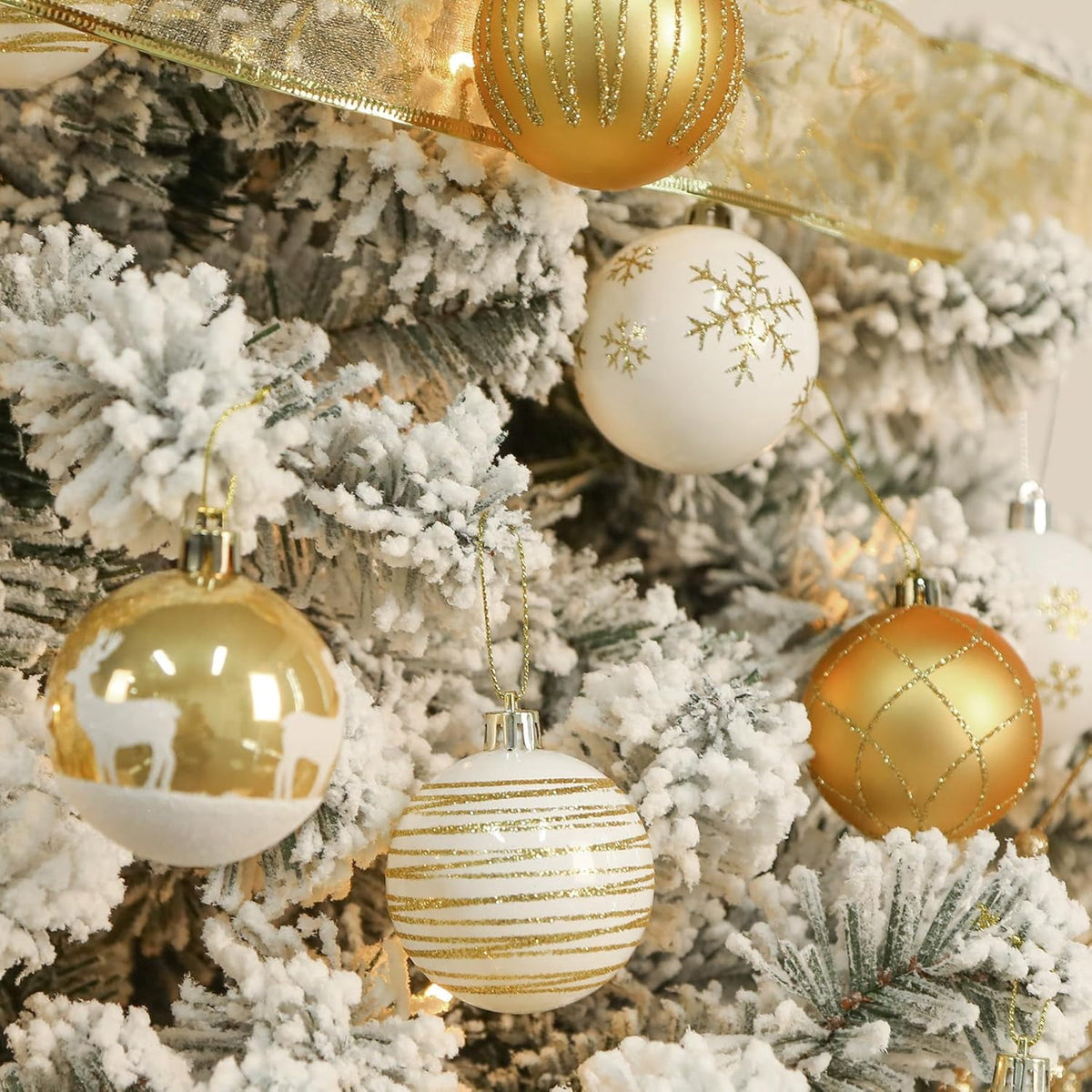 30ct Christmas Ball Ornaments, 2.36 in Shatterproof Xmas Tree Decorations, Plastic Baubles for Holiday, Party, Wedding, or Home Decor, Red & Gold