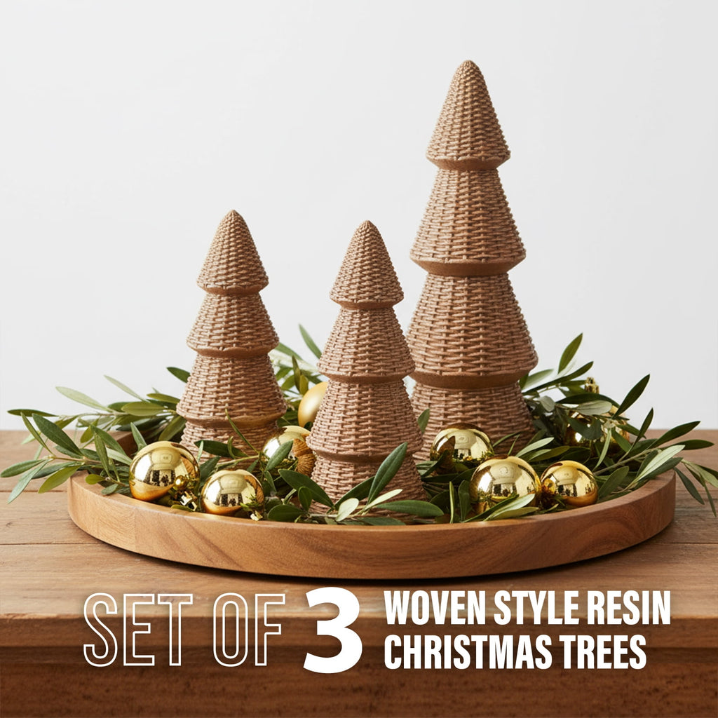 Ayieyill 3pcs Tabletop Christmas Tree Woven Resin Christmas Trees for Christmas Decor Indoor, Christmas Table Decor, Khaki