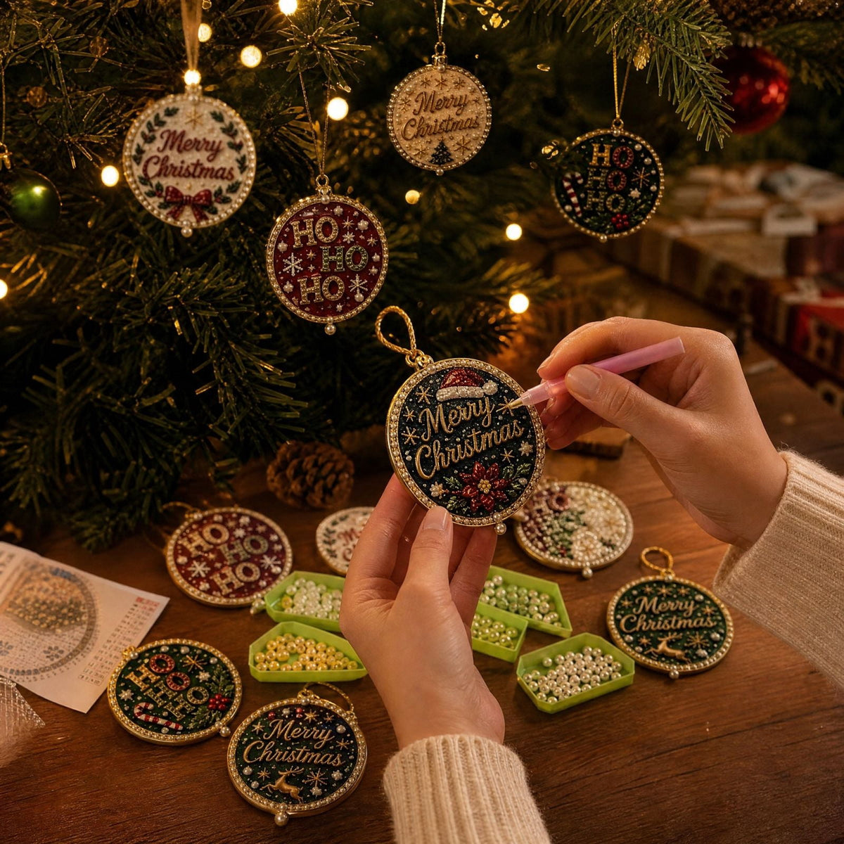 DIY Christmas Ornaments for Xmas Tree Hangings- Pearl Art Kits for Adults, Christmas Ornaments Set of 12, 2.76 Inch