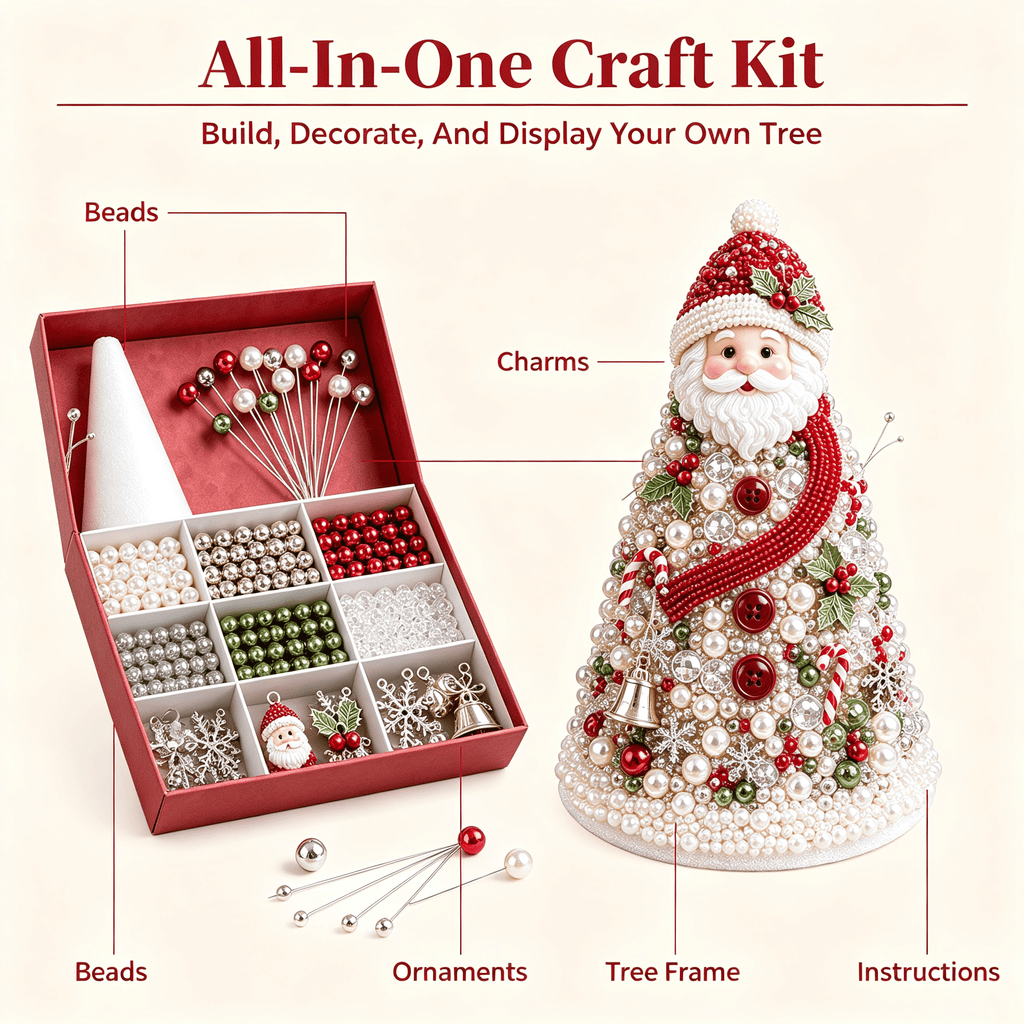 DIY Beaded Christmas Tree Kit, Christmas Decorations Handmade Beads Craft Set, Sparkling Crystal Xmas Ornaments for Tabletop Christmas Decor, Holiday Gifts for Adults by MPOISVA