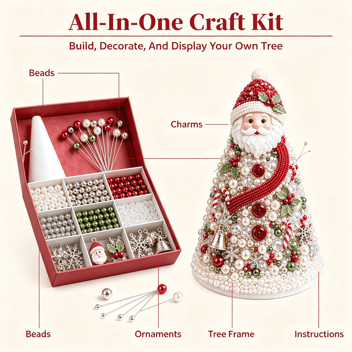 DIY Beaded Christmas Tree Kit, Christmas Decorations Handmade Beads Craft Set, Sparkling Crystal Xmas Ornaments for Tabletop Christmas Decor, Holiday Gifts for Adults by MPOISVA