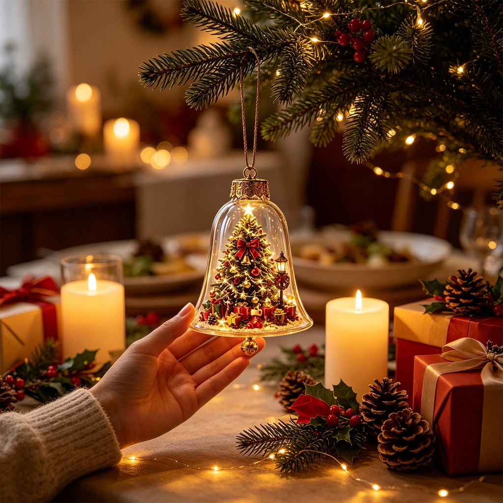 Mivyn Glowing Christmas Story Ornament, 4"Light-Up Mini Holiday Scene with Warm LED Light, Festive Keepsake Gift for Home Christmas Party Decoration,1PCS,