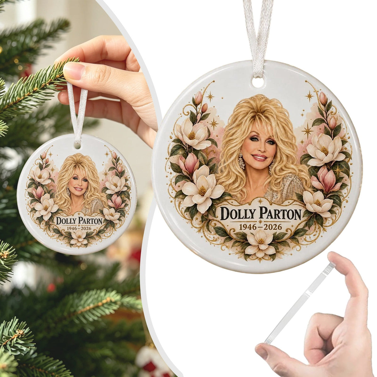 Dolly Memorial Acrylic Christmas Ornament Themed Christmas Ornament for Tree Car Office Home Dolly Themed Xmas Hanging Decor Country Music Holiday Decoration Gift