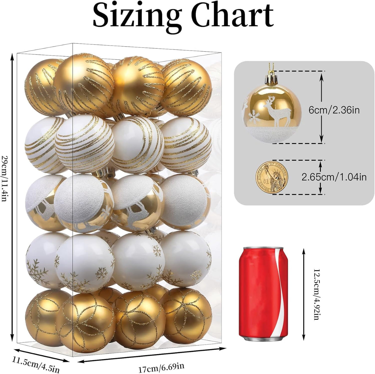 30ct Christmas Ball Ornaments, 2.36 in Shatterproof Xmas Tree Decorations, Plastic Baubles for Holiday, Party, Wedding, or Home Decor, Red & Gold