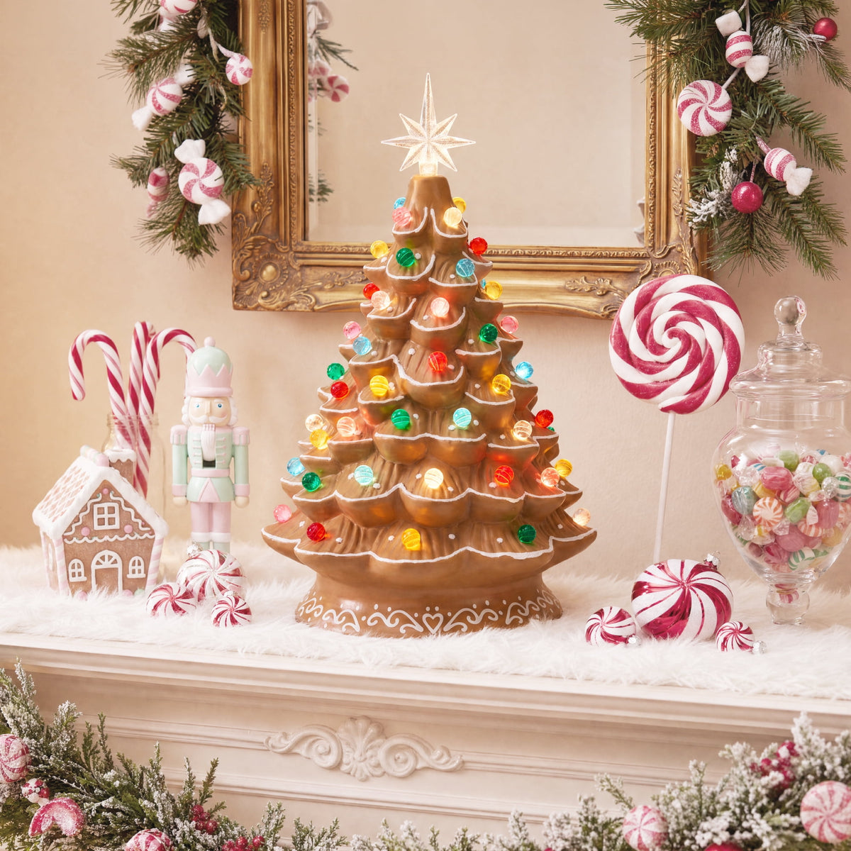 Best Choice Products Ceramic Christmas Tree, Pre-lit Hand-Painted Tabletop Holiday Tree - Green w/ Multicolored Lights