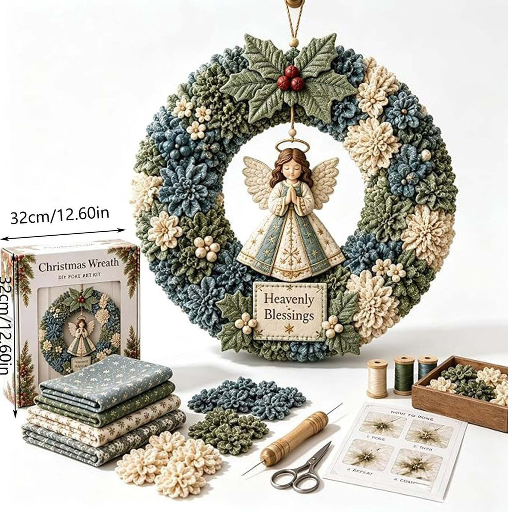 Clearance 3D Christmas Wreath Fabric Poke Art Kit, Jesus Poke Art Kits for Adults, Christmas Wreaths Ornament Making Kit for Front Door