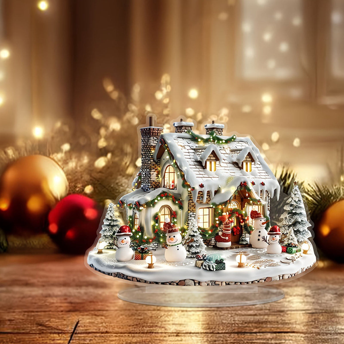 PEIBang Christmas Table Decorations,Snow House Decor Christmas Centerpiece,Christmas Village Houses for Home Office