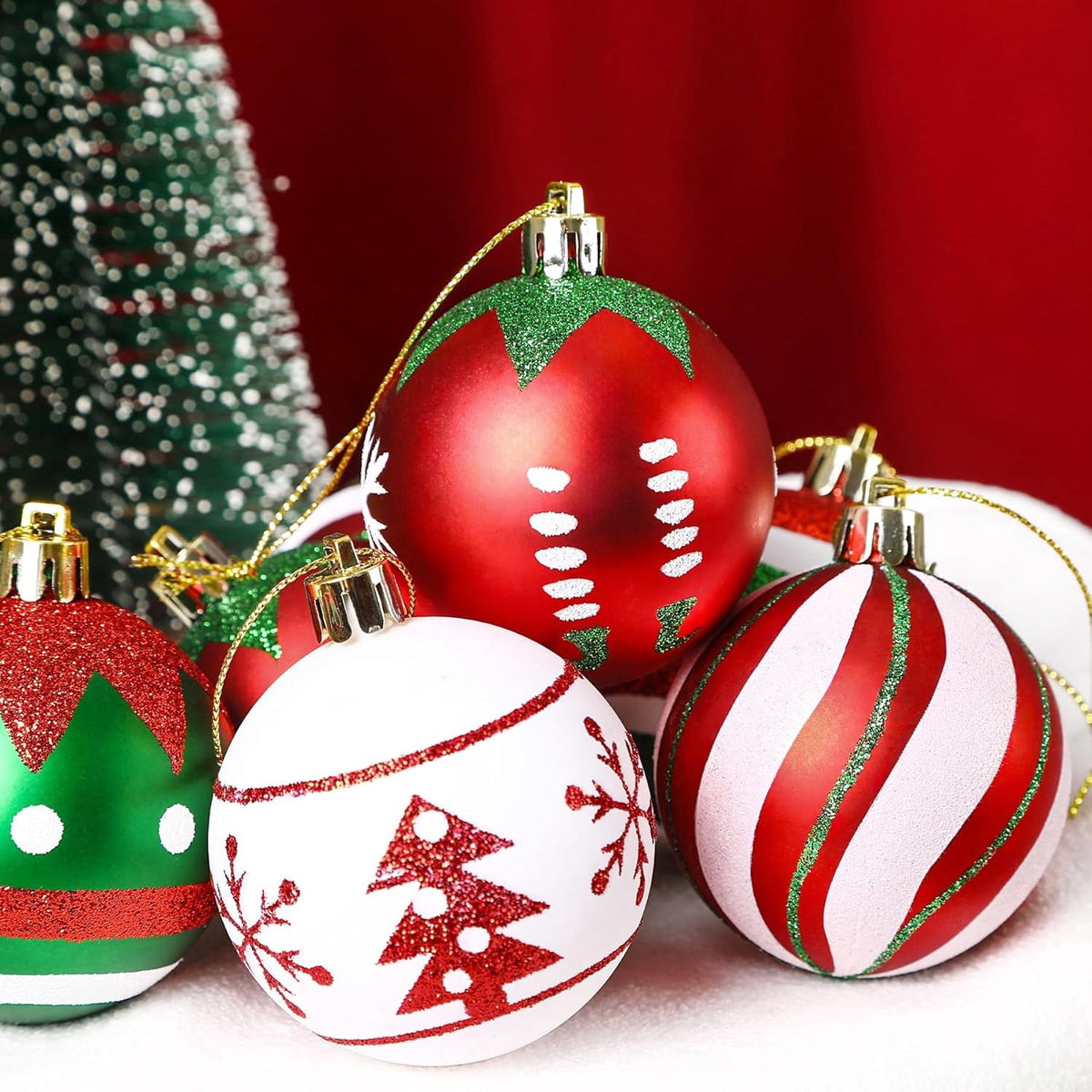 30ct Christmas Ball Ornaments, 2.36 in Shatterproof Xmas Tree Decorations, Plastic Baubles for Holiday, Party, Wedding, or Home Decor, Red & Gold