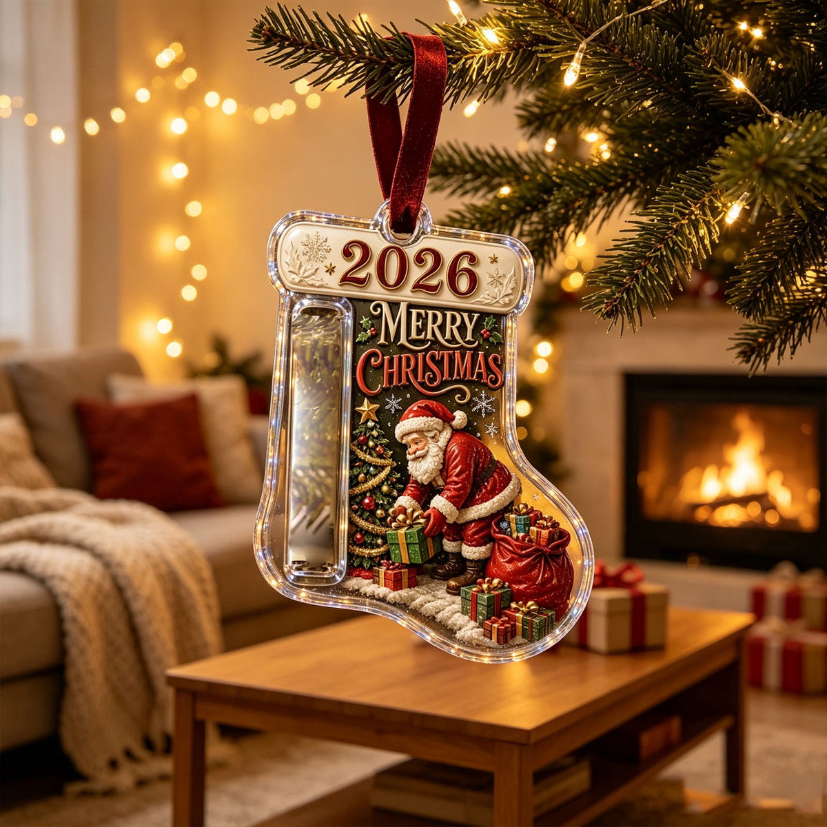 Christmas Cash Gift Stocking Shaped Ornament, Crystal-Clear Cash Holder Ornament with Xmas Stocking Design, Hanging Money Keepsake for Christmas Tree Wreath Garland, Surprise for Family Friends (F)