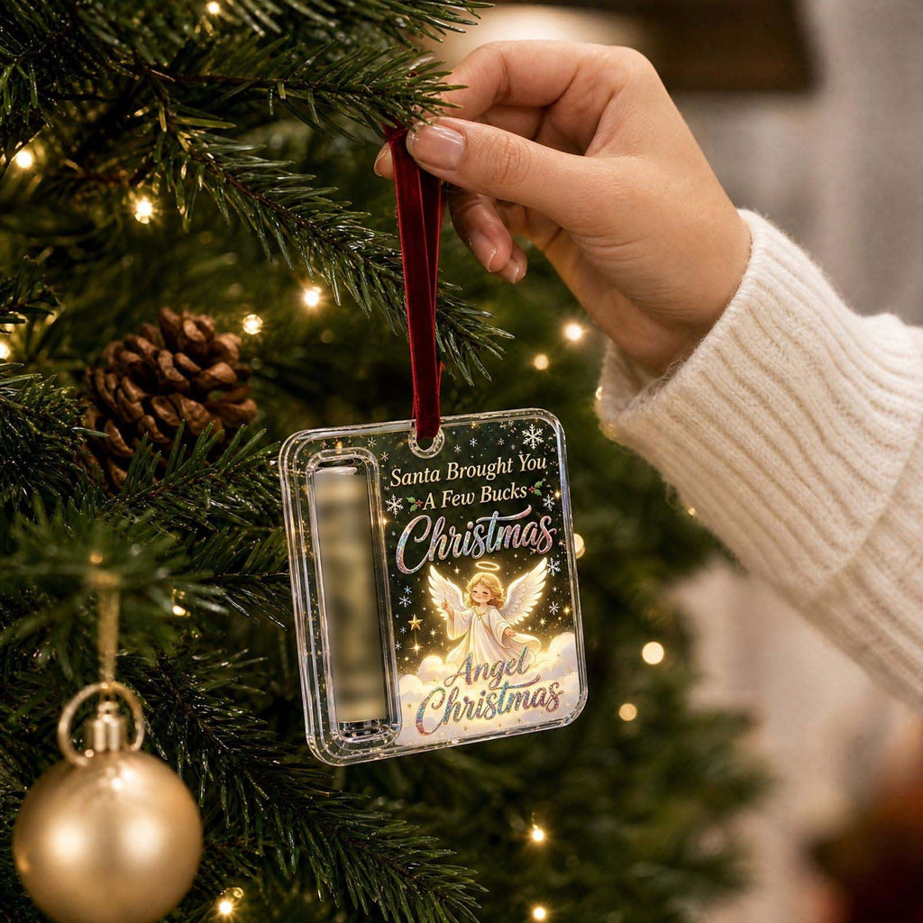 Christmas Cash Gift Stocking Shaped Ornament, Crystal-Clear Cash Holder Ornament with Xmas Stocking Design, Hanging Money Keepsake for Christmas Tree Wreath Garland, Surprise for Family Friends (F)