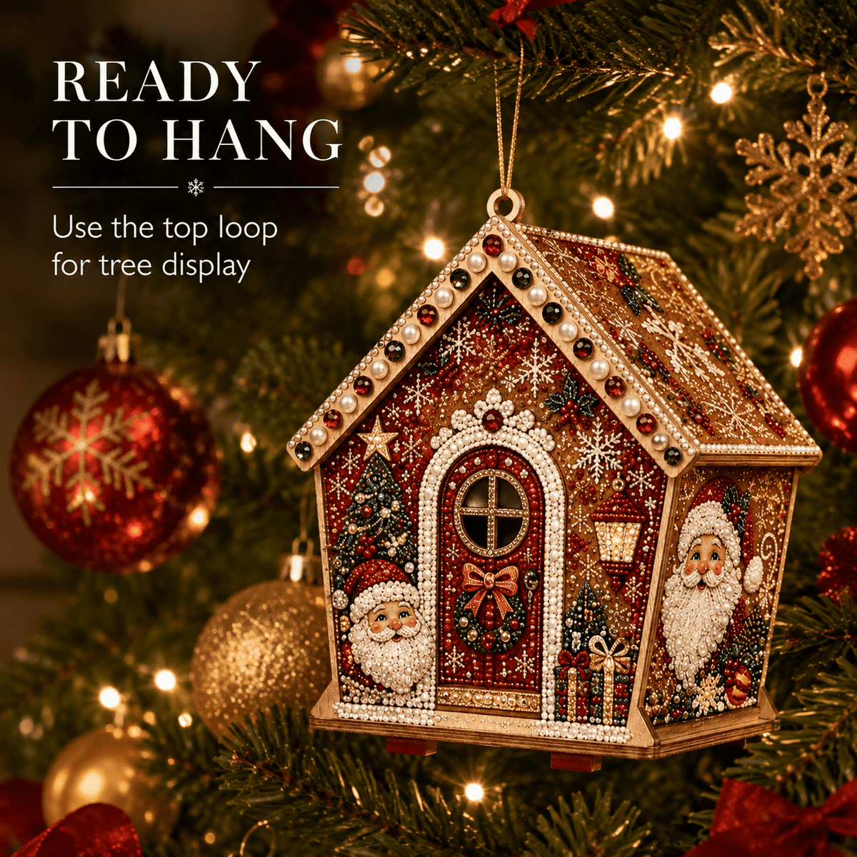 Christmas Pearl Bead Art Kit 3D House Ornament Craft Set For Christmas Tree Tabletop Mantel Shelf And Indoor Winter Holiday Decoration White