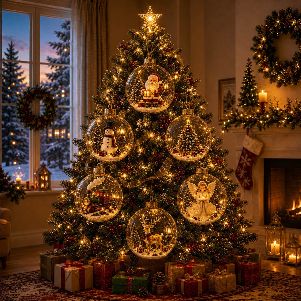 Mivyn Glowing Christmas Story Ornament, 4"Light-Up Mini Holiday Scene with Warm LED Light, Festive Keepsake Gift for Home Christmas Party Decoration,1PCS,
