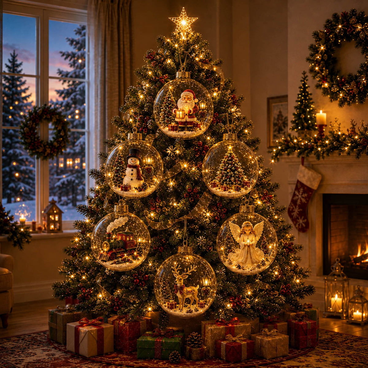 Mivyn Glowing Christmas Story Ornament, 4"Light-Up Mini Holiday Scene with Warm LED Light, Festive Keepsake Gift for Home Christmas Party Decoration,1PCS,