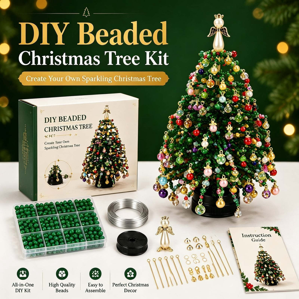 DIY Beaded Christmas Tree Craft Kit Christmas Decorations, 3D Candy Beaded Christmas Tree Craft Kit Christmas Decor, Christmas Crafts for Adults