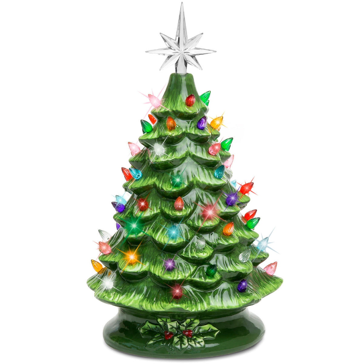 Best Choice Products Ceramic Christmas Tree, Pre-lit Hand-Painted Tabletop Holiday Tree - Green w/ Multicolored Lights