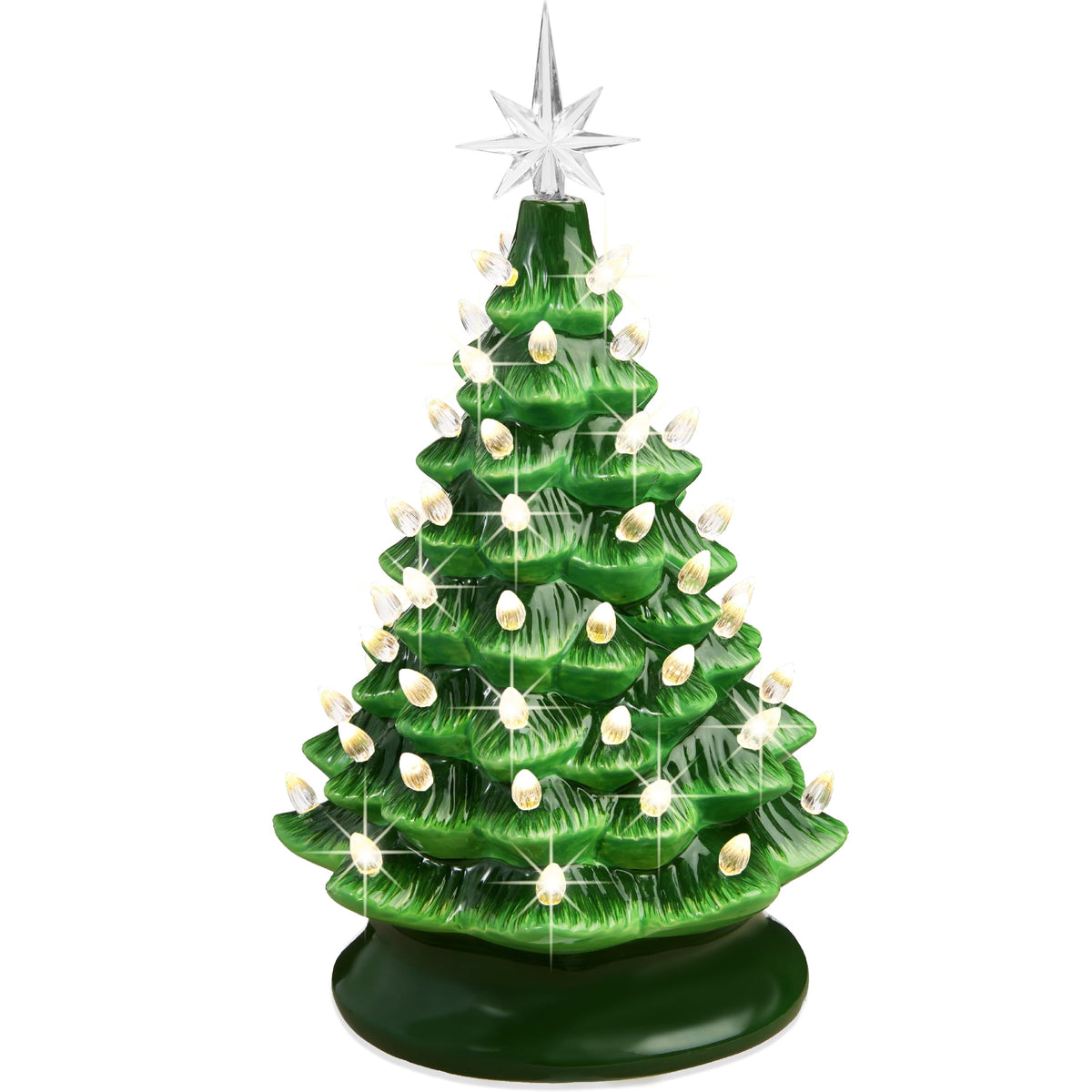 Best Choice Products Ceramic Christmas Tree, Pre-lit Hand-Painted Tabletop Holiday Tree - Green w/ Multicolored Lights