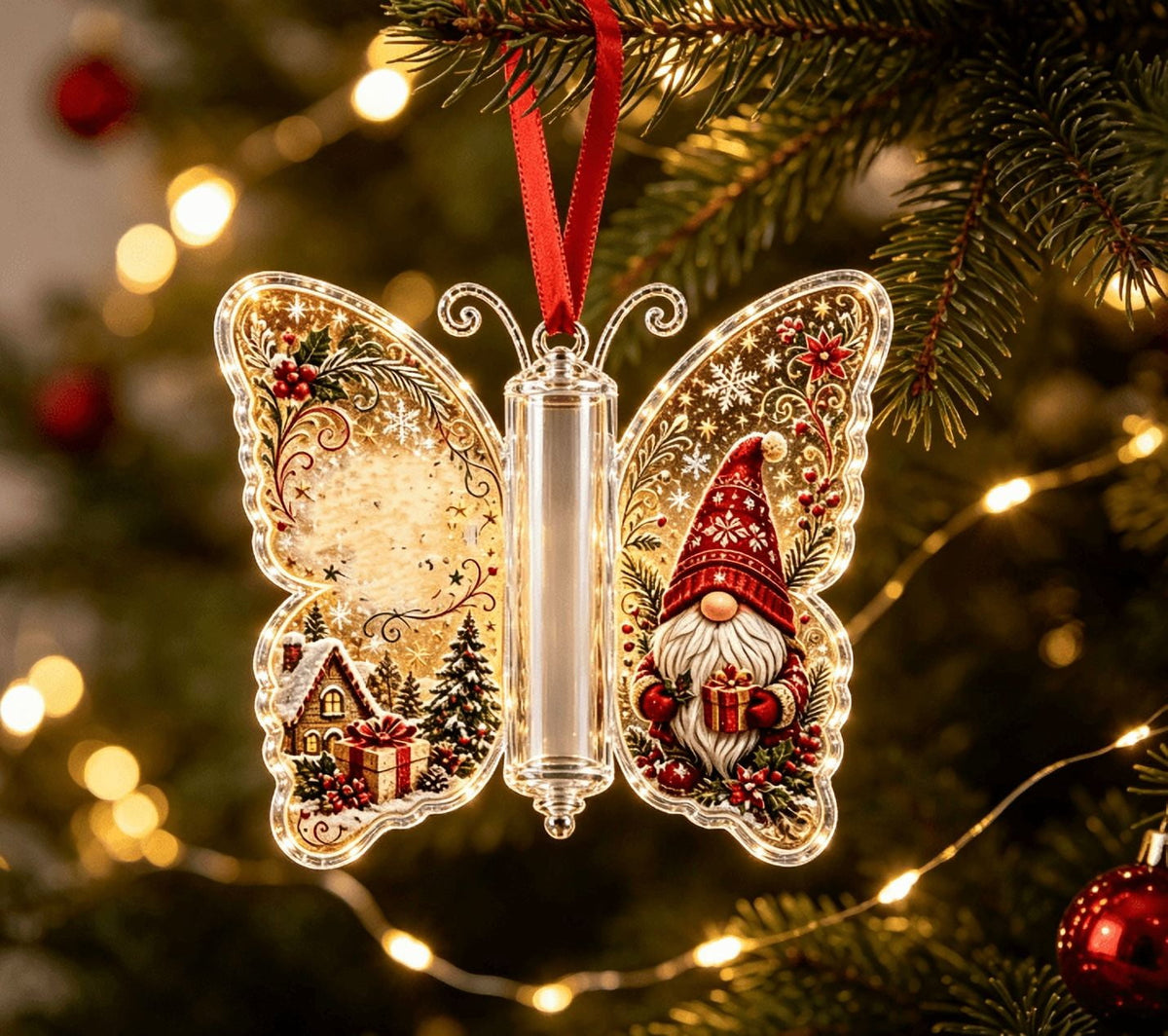 Butterfly Christmas Money Gift Ornament, Angel‑Pattern Acrylic Cash Holder with Clear Compartment, Hanging Xmas Cash Wallet Decor for Christmas Tree, Window, Car, Creative Holiday Present