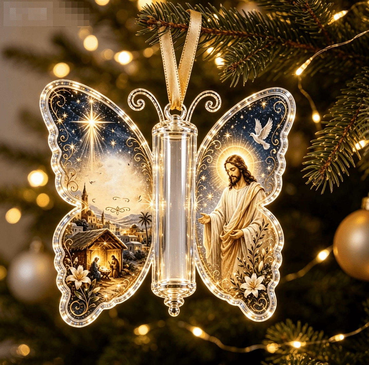 Butterfly Christmas Money Gift Ornament, Angel‑Pattern Acrylic Cash Holder with Clear Compartment, Hanging Xmas Cash Wallet Decor for Christmas Tree, Window, Car, Creative Holiday Present