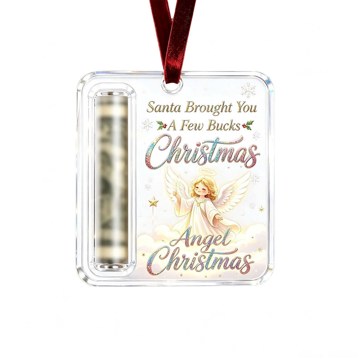 Christmas Cash Gift Stocking Shaped Ornament, Crystal-Clear Cash Holder Ornament with Xmas Stocking Design, Hanging Money Keepsake for Christmas Tree Wreath Garland, Surprise for Family Friends (F)