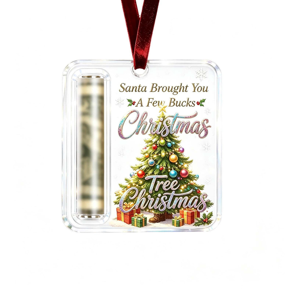Christmas Cash Gift Stocking Shaped Ornament, Crystal-Clear Cash Holder Ornament with Xmas Stocking Design, Hanging Money Keepsake for Christmas Tree Wreath Garland, Surprise for Family Friends (F)