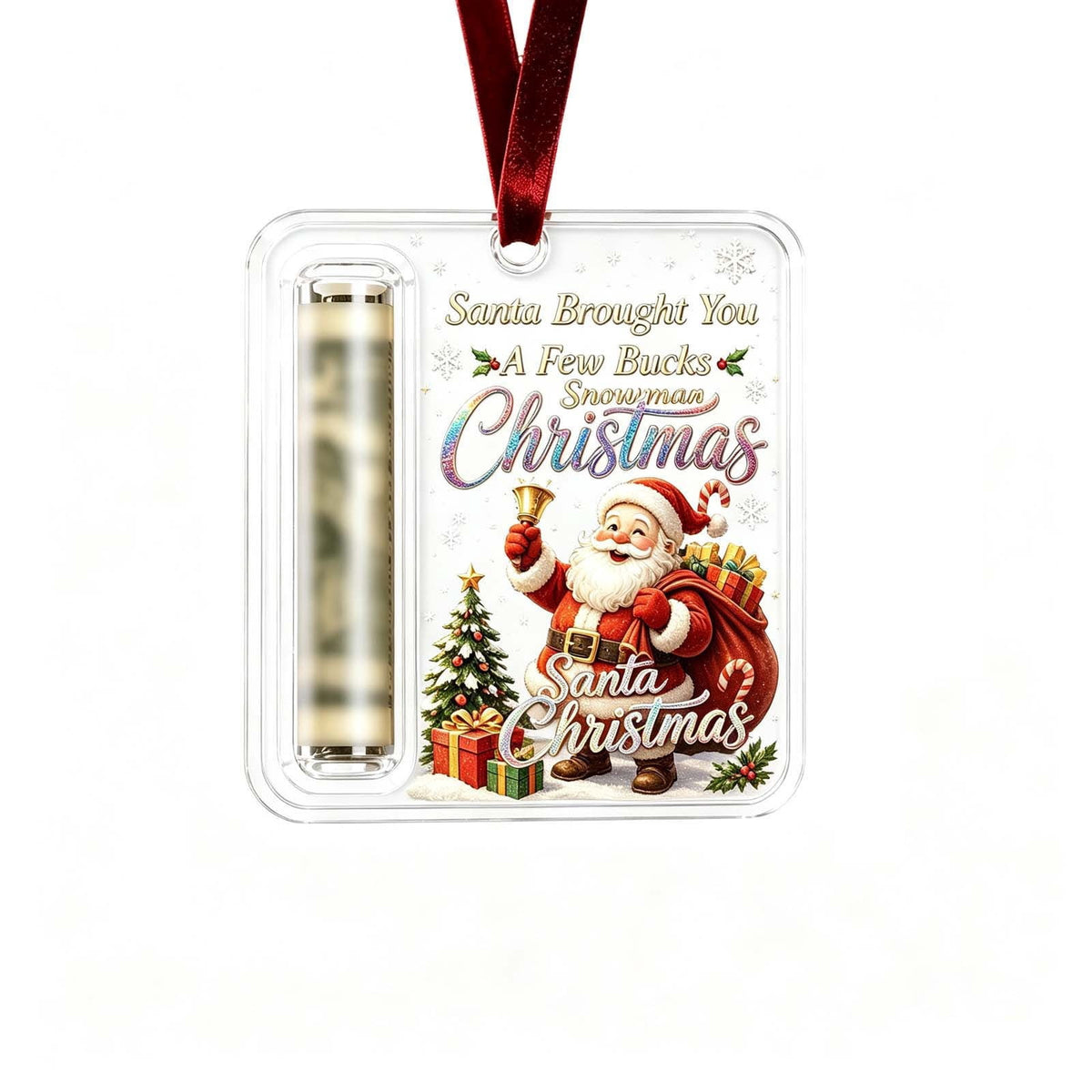Christmas Cash Gift Stocking Shaped Ornament, Crystal-Clear Cash Holder Ornament with Xmas Stocking Design, Hanging Money Keepsake for Christmas Tree Wreath Garland, Surprise for Family Friends (F)