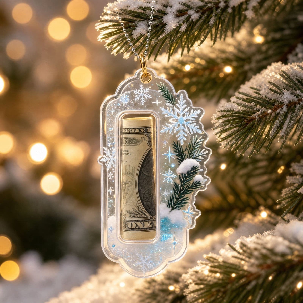 Christmas Cash Gift Stocking Shaped Ornament, Crystal-Clear Cash Holder Ornament with Xmas Stocking Design, Hanging Money Keepsake for Christmas Tree Wreath Garland, Surprise for Family Friends (F)