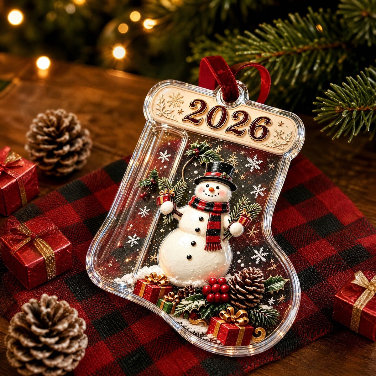 Christmas Cash Gift Stocking Shaped Ornament, Crystal-Clear Cash Holder Ornament with Xmas Stocking Design, Hanging Money Keepsake for Christmas Tree Wreath Garland, Surprise for Family Friends (F)