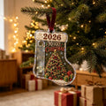 Christmas Cash Gift Stocking Shaped Ornament, Crystal-Clear Cash Holder Ornament with Xmas Stocking Design, Hanging Money Keepsake for Christmas Tree Wreath Garland, Surprise for Family Friends (F)