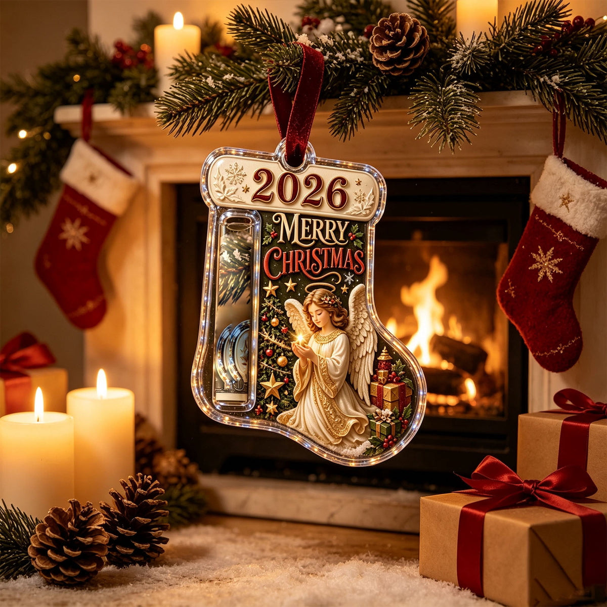Christmas Cash Gift Stocking Shaped Ornament, Crystal-Clear Cash Holder Ornament with Xmas Stocking Design, Hanging Money Keepsake for Christmas Tree Wreath Garland, Surprise for Family Friends (F)