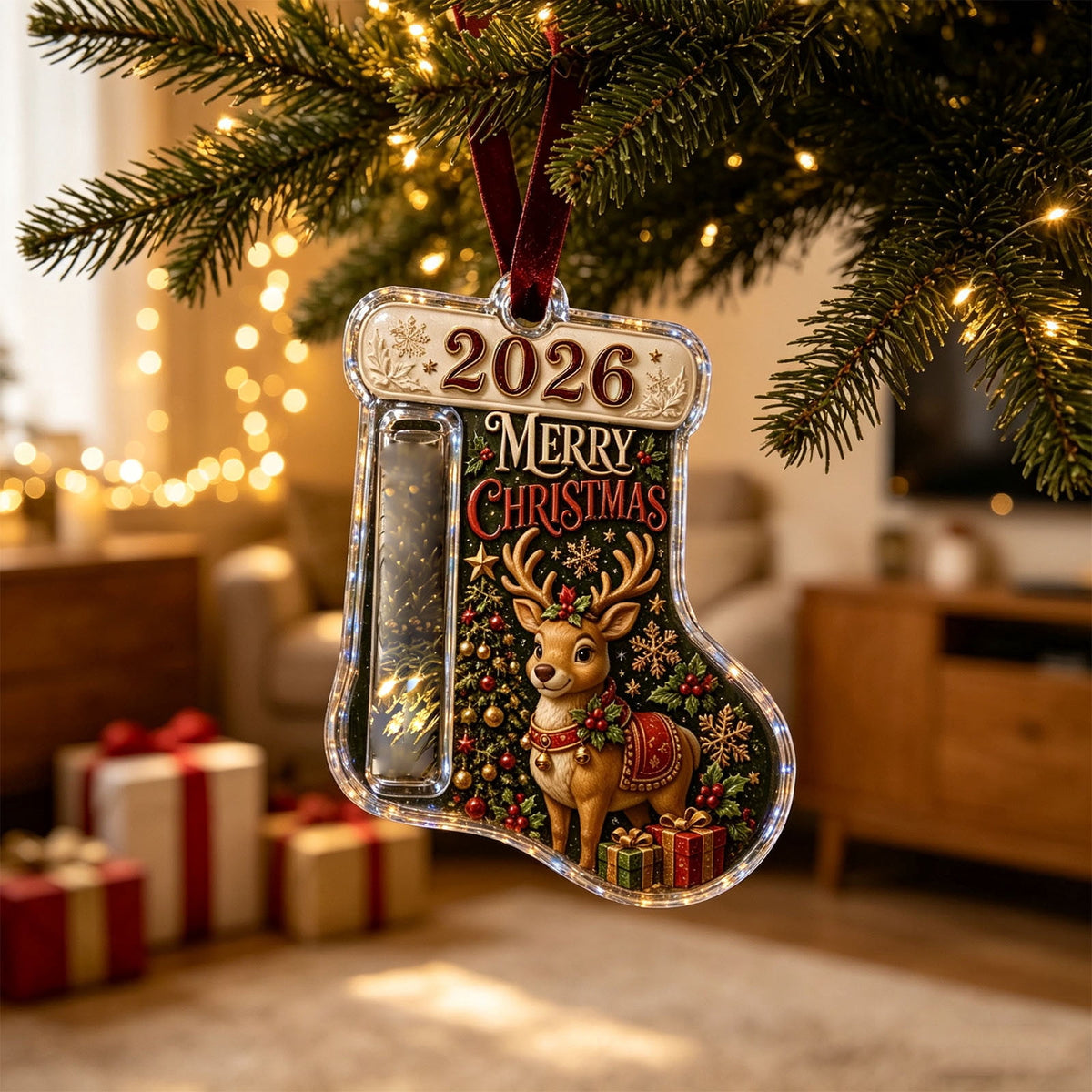 Christmas Cash Gift Stocking Shaped Ornament, Crystal-Clear Cash Holder Ornament with Xmas Stocking Design, Hanging Money Keepsake for Christmas Tree Wreath Garland, Surprise for Family Friends (F)