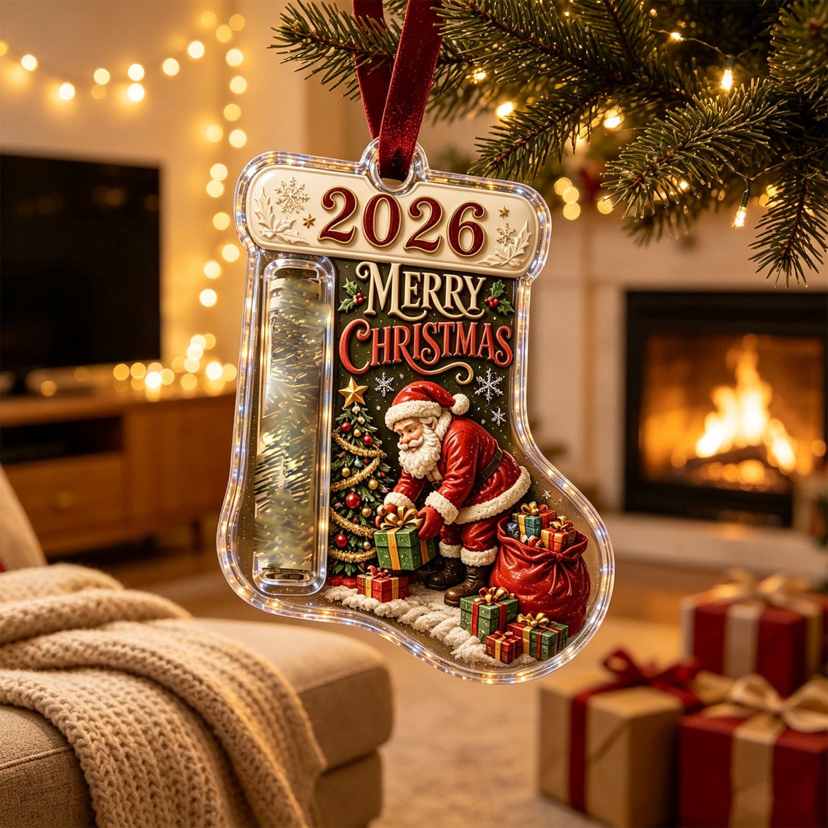 Christmas Cash Gift Stocking Shaped Ornament, Crystal-Clear Cash Holder Ornament with Xmas Stocking Design, Hanging Money Keepsake for Christmas Tree Wreath Garland, Surprise for Family Friends (F)