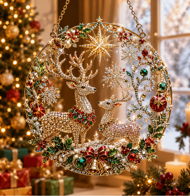 Christmas in July DIY Diamond Art Hanging Ornament – Handmade Sparkling Christmas Keepsake Quiet Leisure Craft for Summer Rainy Afternoons
