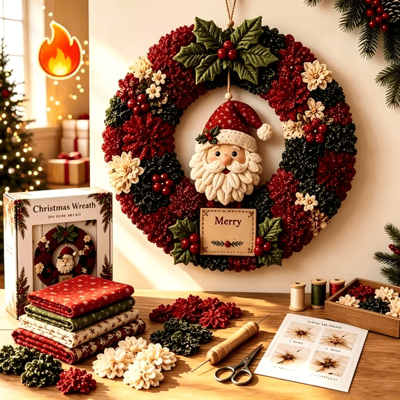 Clearance 3D Christmas Wreath Fabric Poke Art Kit, Jesus Poke Art Kits for Adults, Christmas Wreaths Ornament Making Kit for Front Door