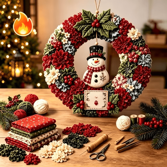 Clearance 3D Christmas Wreath Fabric Poke Art Kit, Jesus Poke Art Kits for Adults, Christmas Wreaths Ornament Making Kit for Front Door