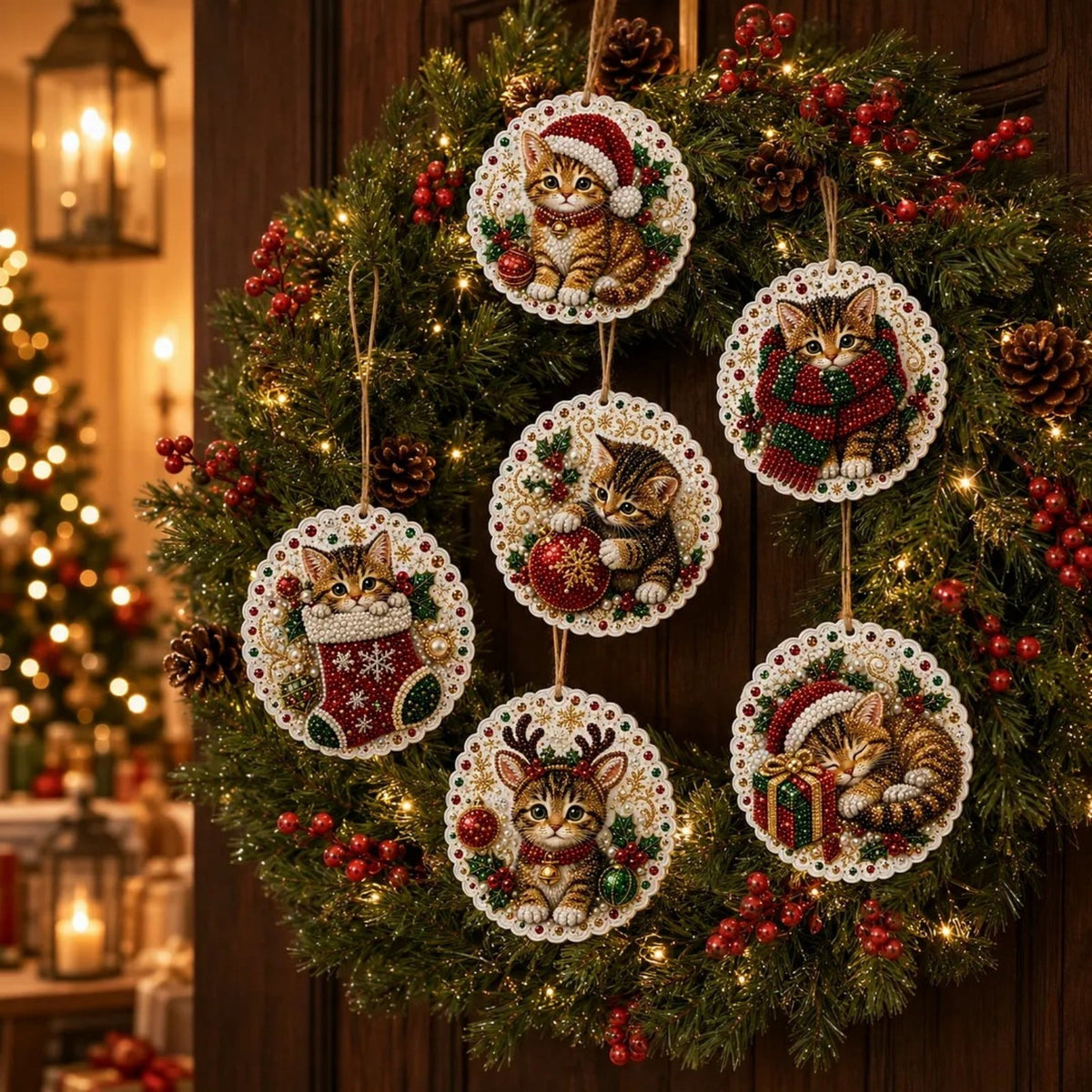 Clearance! 6Pcs Wooden Christmas Ornaments DIY Pearl Art Kits for Adults, Hanging Diamond Art Christmas Ornaments Set with Pearls, Special-Shaped Gems & Jute Twine, Christmas Decor Craft(#1)