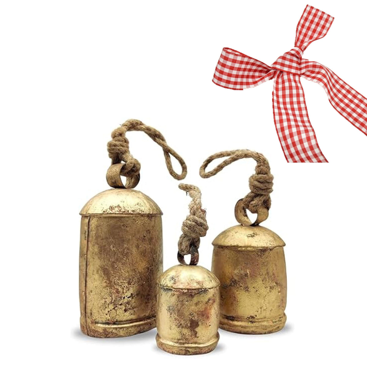 Clearance Christmas Decoration Christmas Decor Xmas Gifts Set Of 3 Christmas Bell Brass Cow Shabby Style Metal Hanging Giant Cow Bells Decor