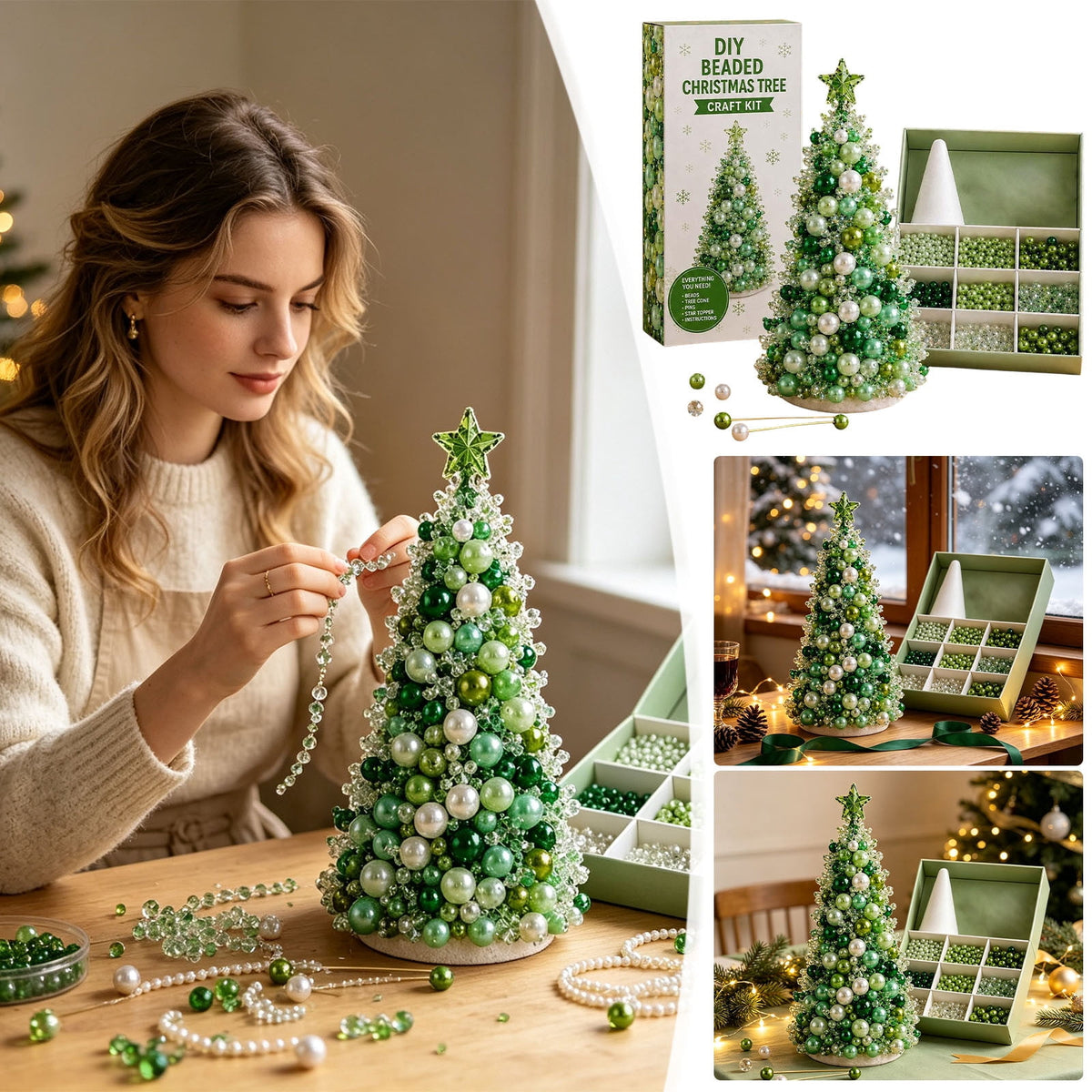 DIY Beaded Christmas Tree Craft Kit Christmas Decorations, 3D Candy Beaded Christmas Tree Craft Kit Christmas Decor, Christmas Crafts for Adults