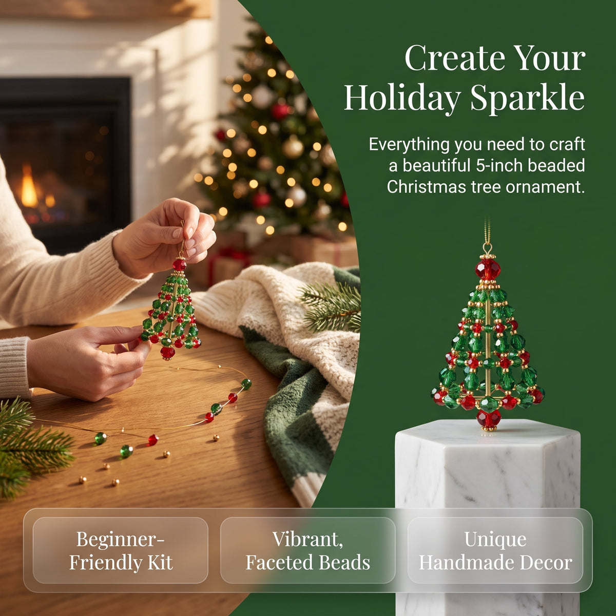 DIY Beaded Christmas Tree Kit, Christmas Decorations Handmade Beads Craft Set, Sparkling Crystal Xmas Ornaments for Tabletop Christmas Decor, Holiday Gifts for Adults by MPOISVA