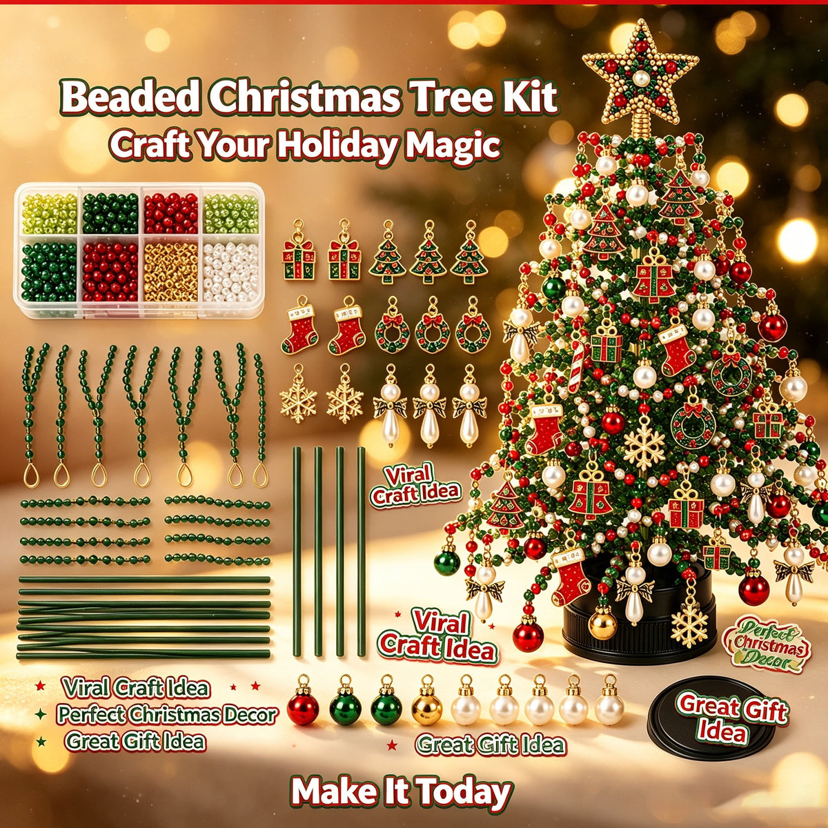 DIY Beaded Christmas Tree Kit, Christmas Decorations Handmade Beads Craft Set, Sparkling Crystal Xmas Ornaments for Tabletop Christmas Decor, Holiday Gifts for Adults by MPOISVA