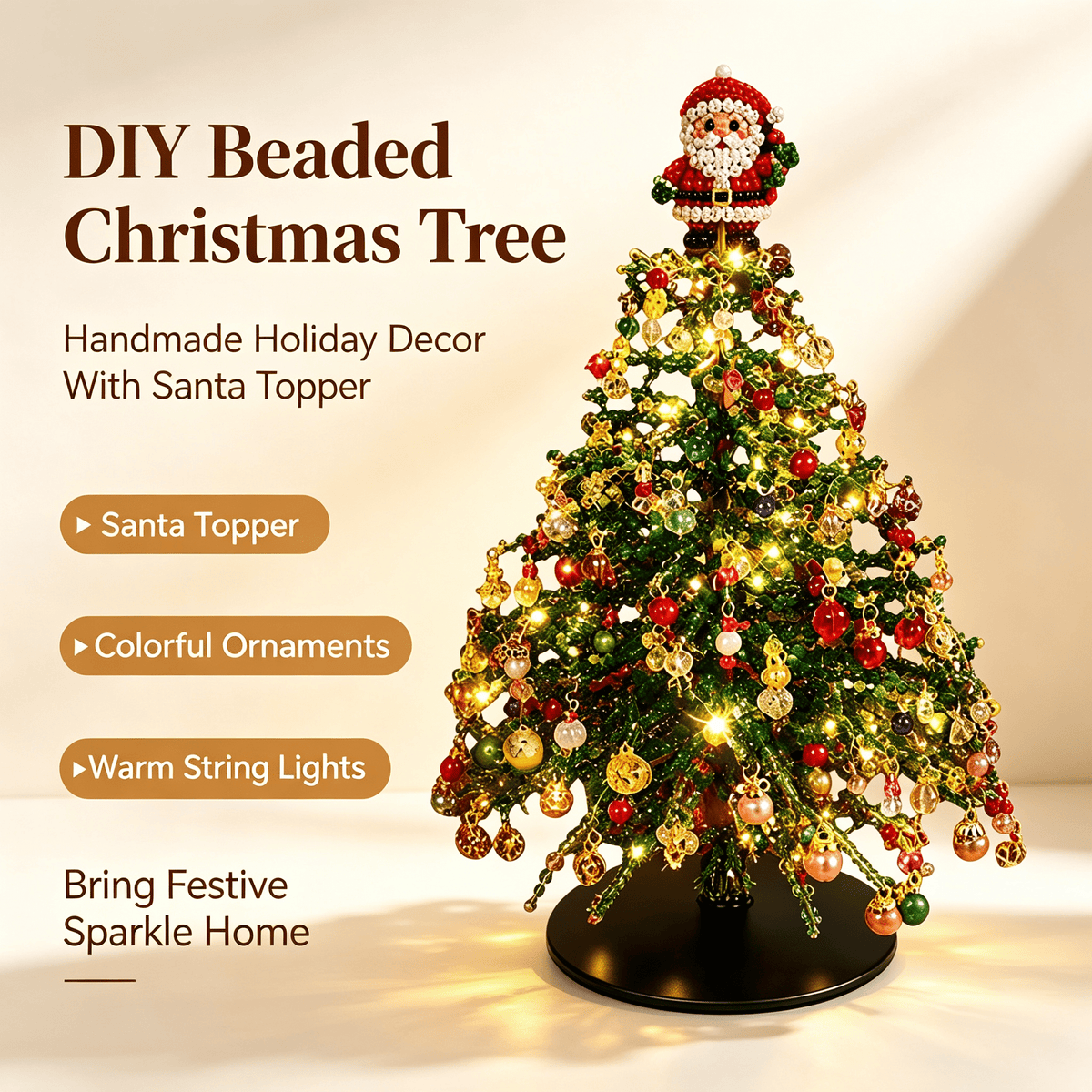 DIY Beaded Christmas Tree Kit, Christmas Decorations Handmade Beads Craft Set, Sparkling Crystal Xmas Ornaments for Tabletop Christmas Decor, Holiday Gifts for Adults by MPOISVA