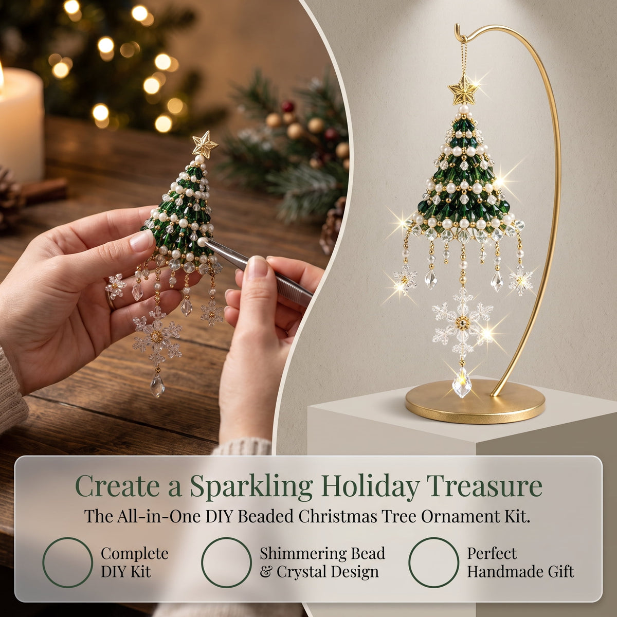 DIY Beaded Christmas Tree Kit, Christmas Decorations Handmade Beads Craft Set, Sparkling Crystal Xmas Ornaments for Tabletop Christmas Decor, Holiday Gifts for Adults by MPOISVA