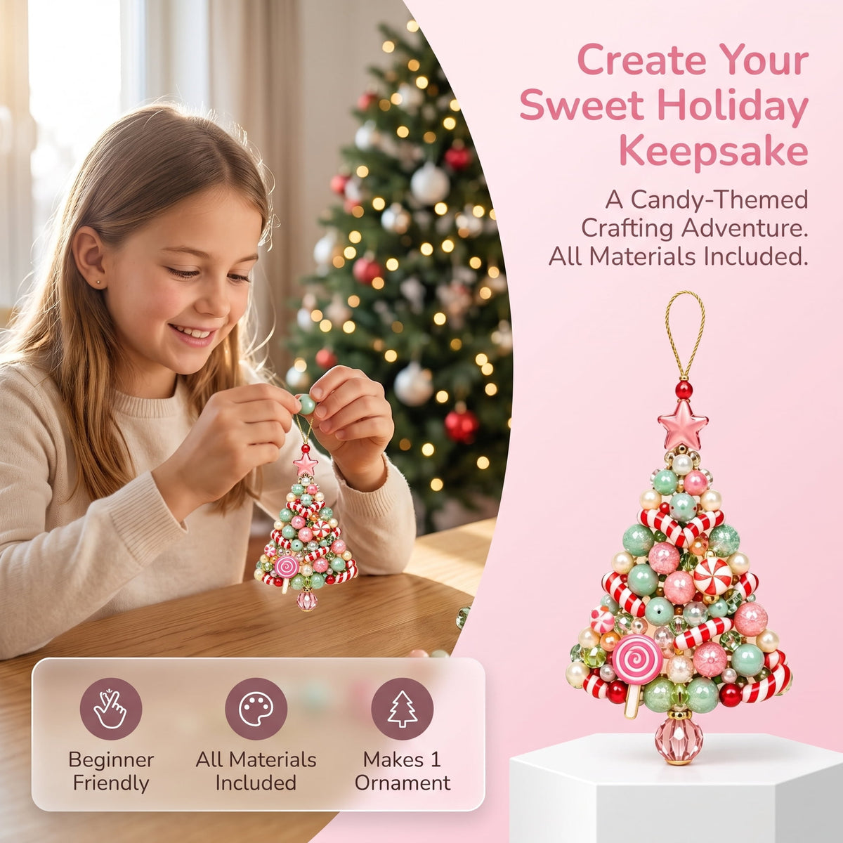 DIY Beaded Christmas Tree Kit, Christmas Decorations Handmade Beads Craft Set, Sparkling Crystal Xmas Ornaments for Tabletop Christmas Decor, Holiday Gifts for Adults by MPOISVA