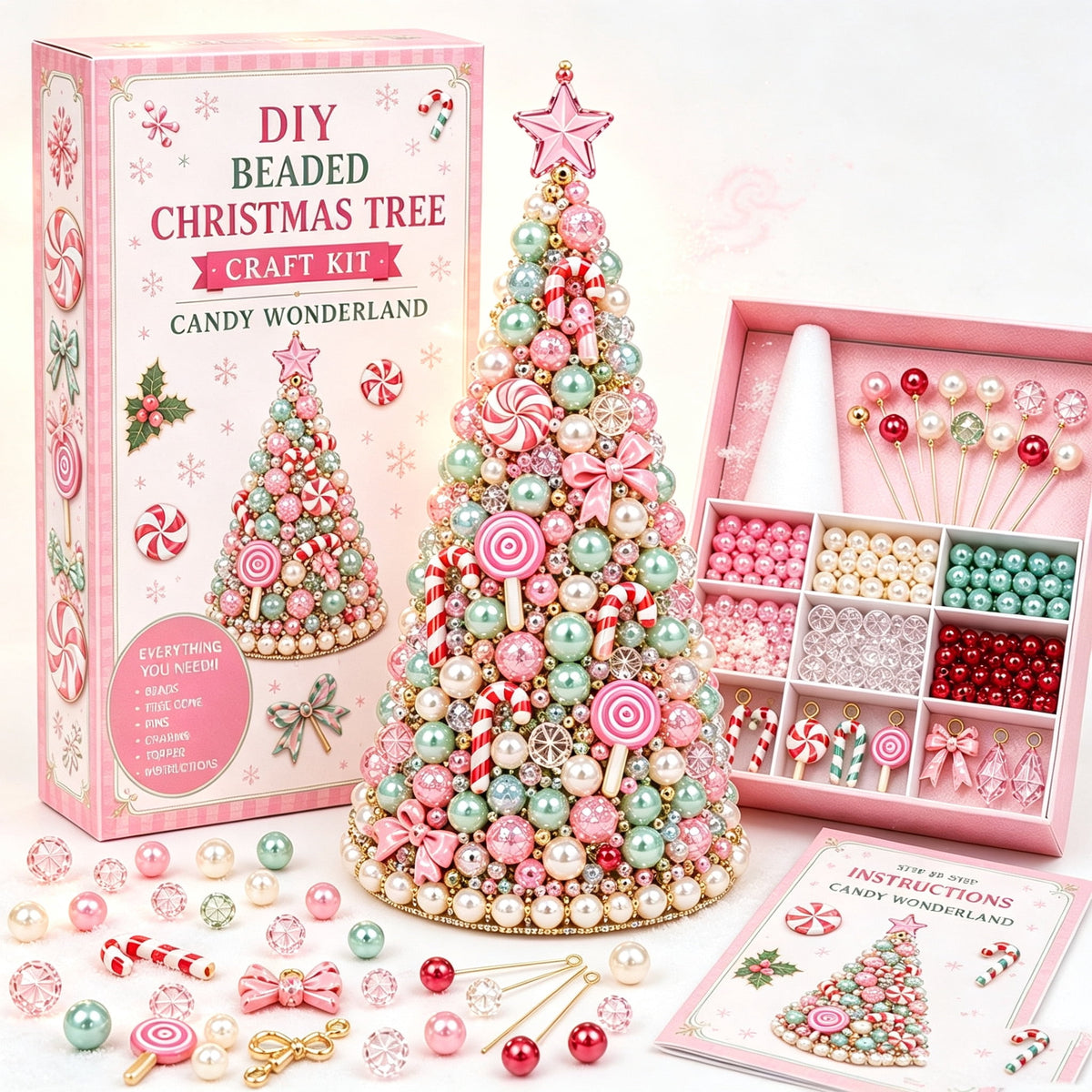 DIY Beaded Christmas Tree Kit, Christmas Decorations Handmade Beads Craft Set, Sparkling Crystal Xmas Ornaments for Tabletop Christmas Decor, Holiday Gifts for Adults by MPOISVA