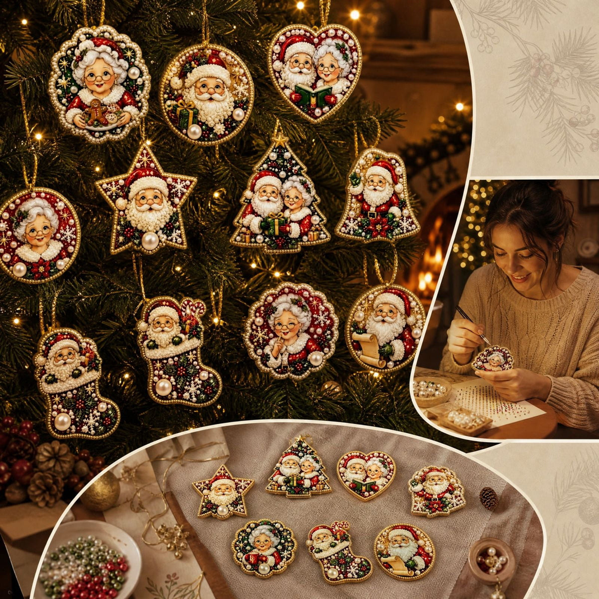 DIY Christmas Ornaments for Xmas Tree Hangings- Pearl Art Kits for Adults, Christmas Ornaments Set of 12, 2.76 Inch