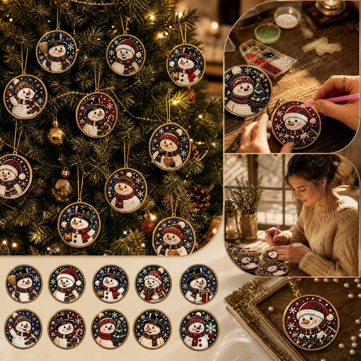DIY Christmas Ornaments for Xmas Tree Hangings- Pearl Art Kits for Adults, Christmas Ornaments Set of 12, 2.76 Inch