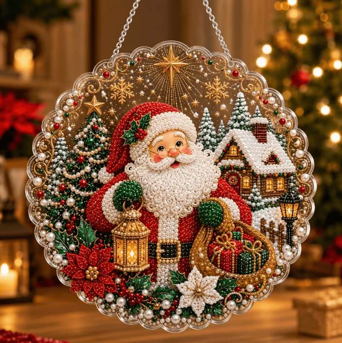 Christmas in July DIY Diamond Art Hanging Ornament – Handmade Sparkling Christmas Keepsake Quiet Leisure Craft for Summer Rainy Afternoons