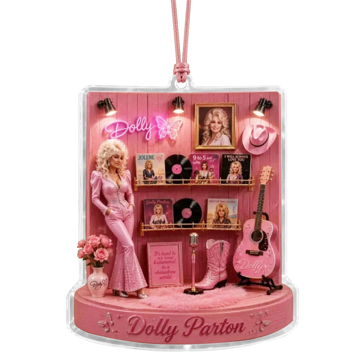 Dolly Memorial Acrylic Christmas Ornament Themed Christmas Ornament for Tree Car Office Home Dolly Themed Xmas Hanging Decor Country Music Holiday Decoration Gift