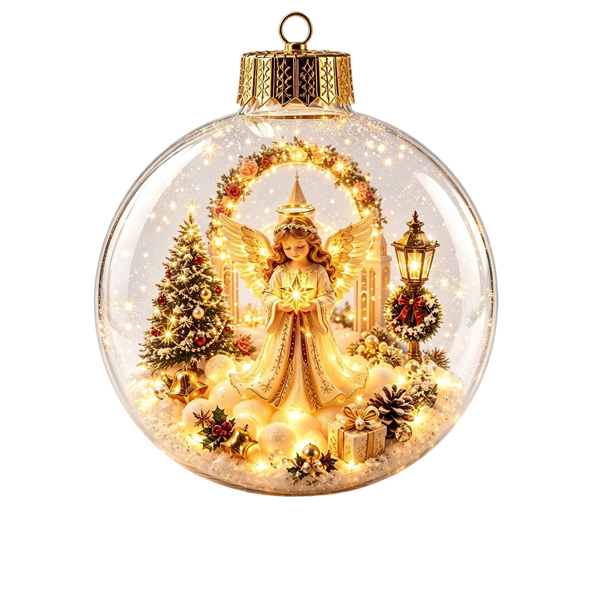 Glowing Christmas Scene Ornament Clearance, 3.15 Inch Light Up Mini Holiday Bauble with Warm LED, Xmas Tree Hanging Decor for Window Mantel Shelf
