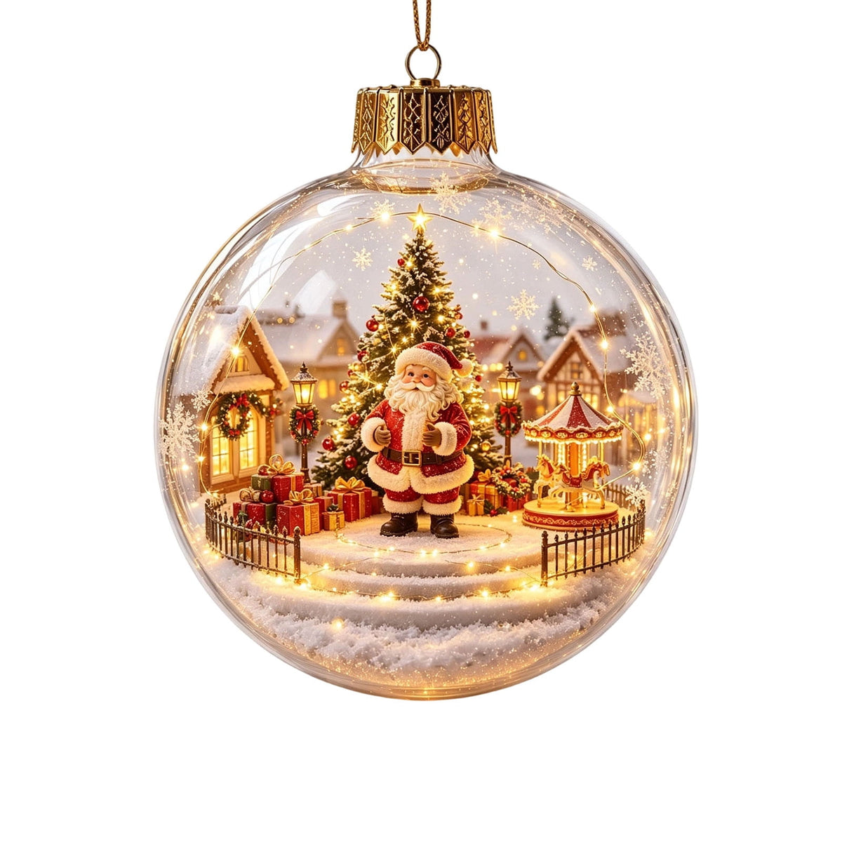 Glowing Christmas Scene Ornament Clearance, 3.15 Inch Light Up Mini Holiday Bauble with Warm LED, Xmas Tree Hanging Decor for Window Mantel Shelf